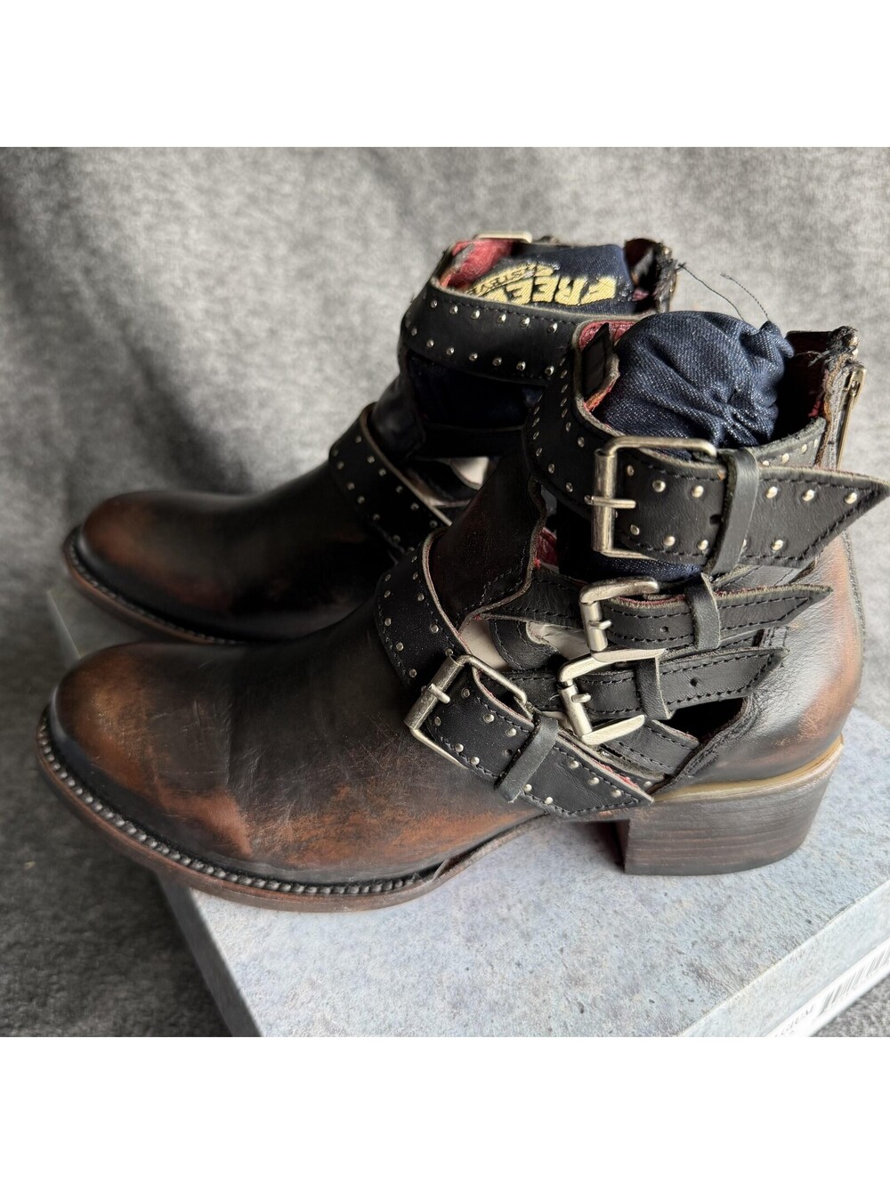 Freebird By Steven Belgium Boots Womens Size 9 Black Leather Studded Ankle - Picture 3 of 10
